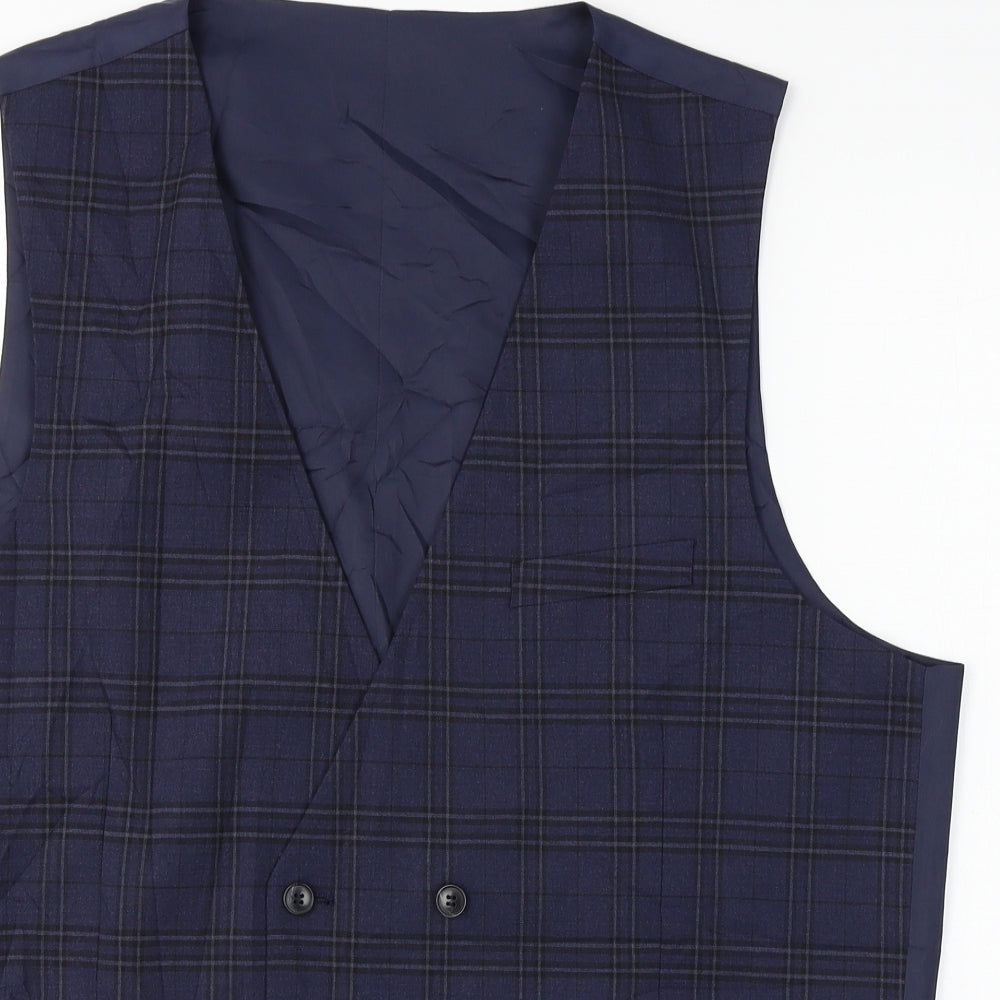 Marks and Spencer  Mens Blue Check  Jacket Suit Waistcoat Size 44