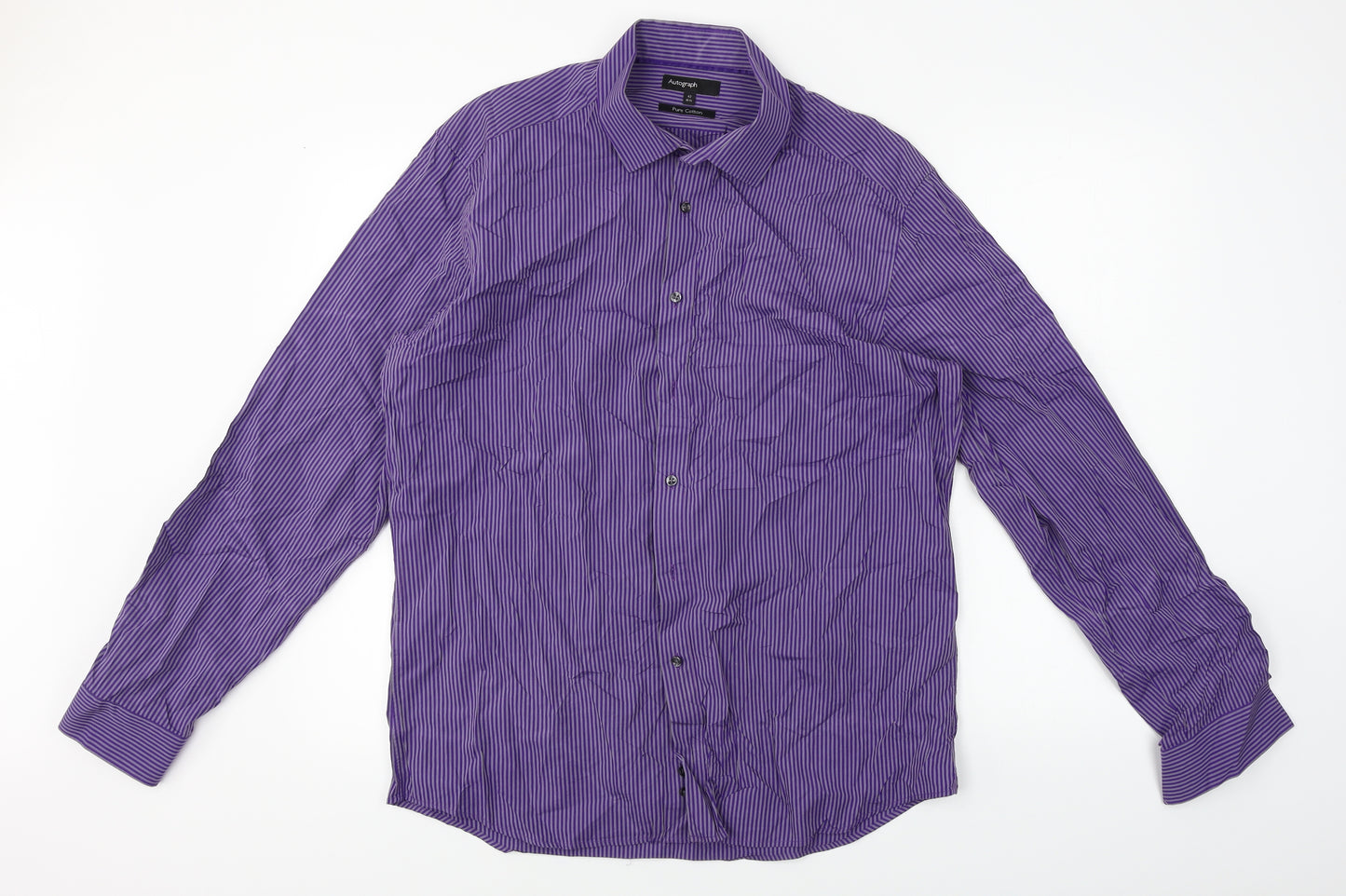 Autograph  Mens Purple Striped   Dress Shirt Size 16.5