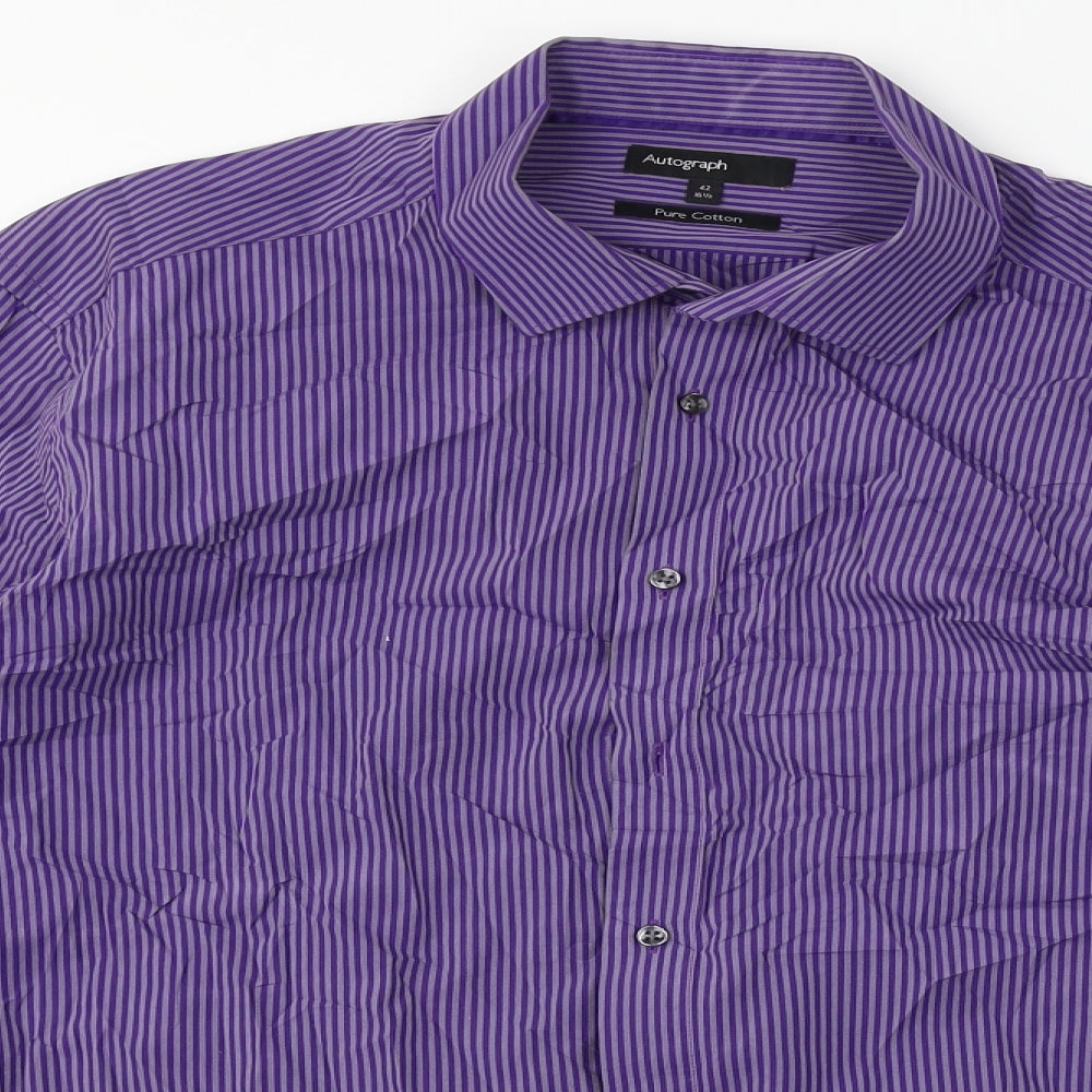 Autograph  Mens Purple Striped   Dress Shirt Size 16.5