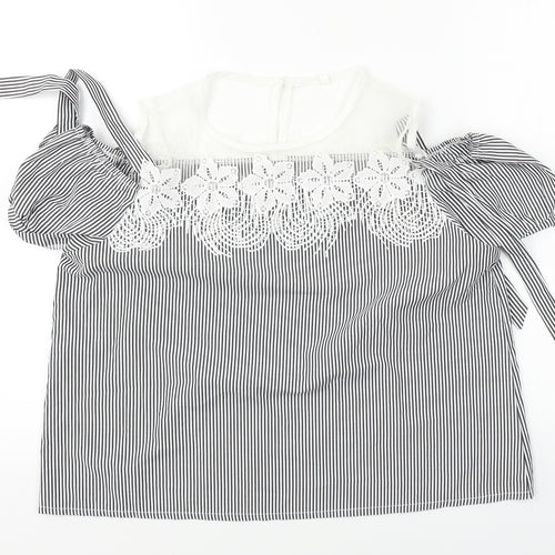 Preworn  Womens White Striped  Basic Blouse Size 2XL