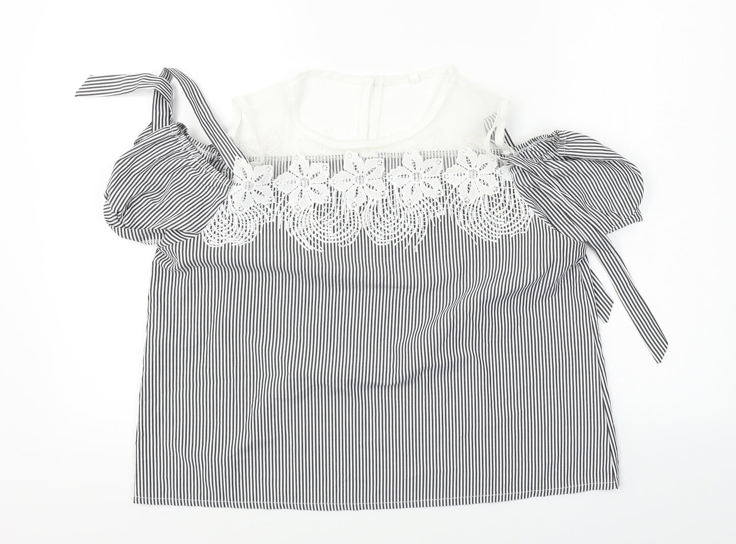 Preworn  Womens White Striped  Basic Blouse Size 2XL
