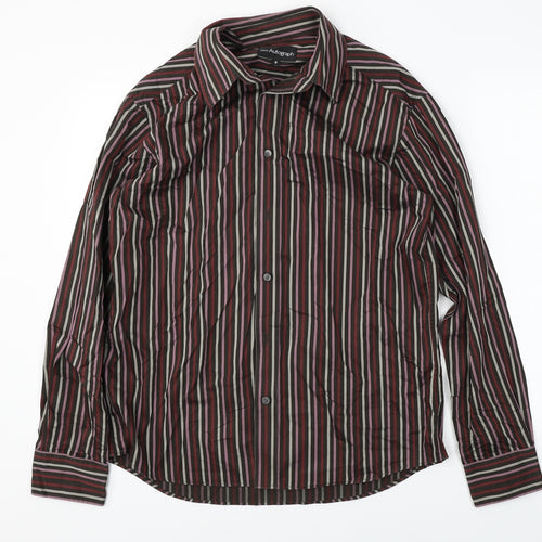 Marks and Spencer Mens Brown Striped   Button-Up Size M
