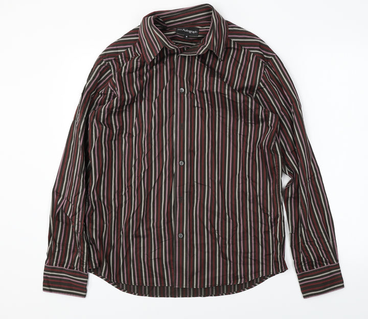 Marks and Spencer Mens Brown Striped Button-Up Size M