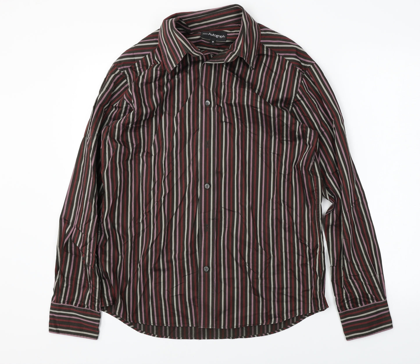 Marks and Spencer Mens Brown Striped   Button-Up Size M