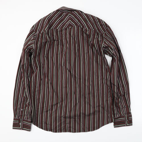 Marks and Spencer Mens Brown Striped   Button-Up Size M