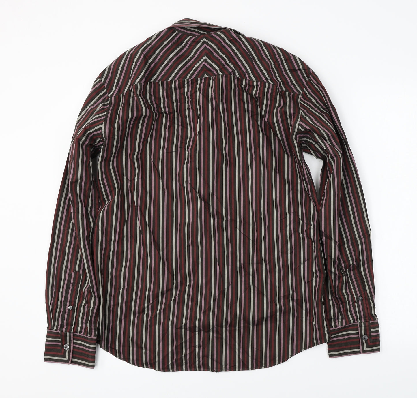 Marks and Spencer Mens Brown Striped   Button-Up Size M