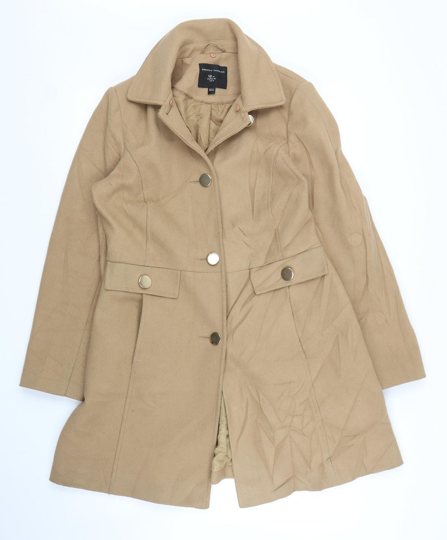 Dorothy Perkins Womens Beige   Overcoat Coat Size 12