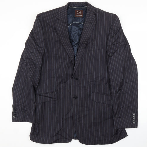Duffer of St. George Mens Blue Striped  Jacket Suit Jacket Size 42