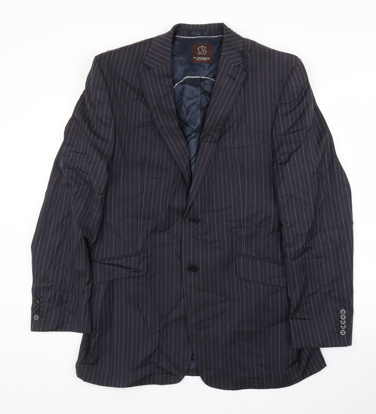 Duffer of St. George Mens Blue Striped  Jacket Suit Jacket Size 42