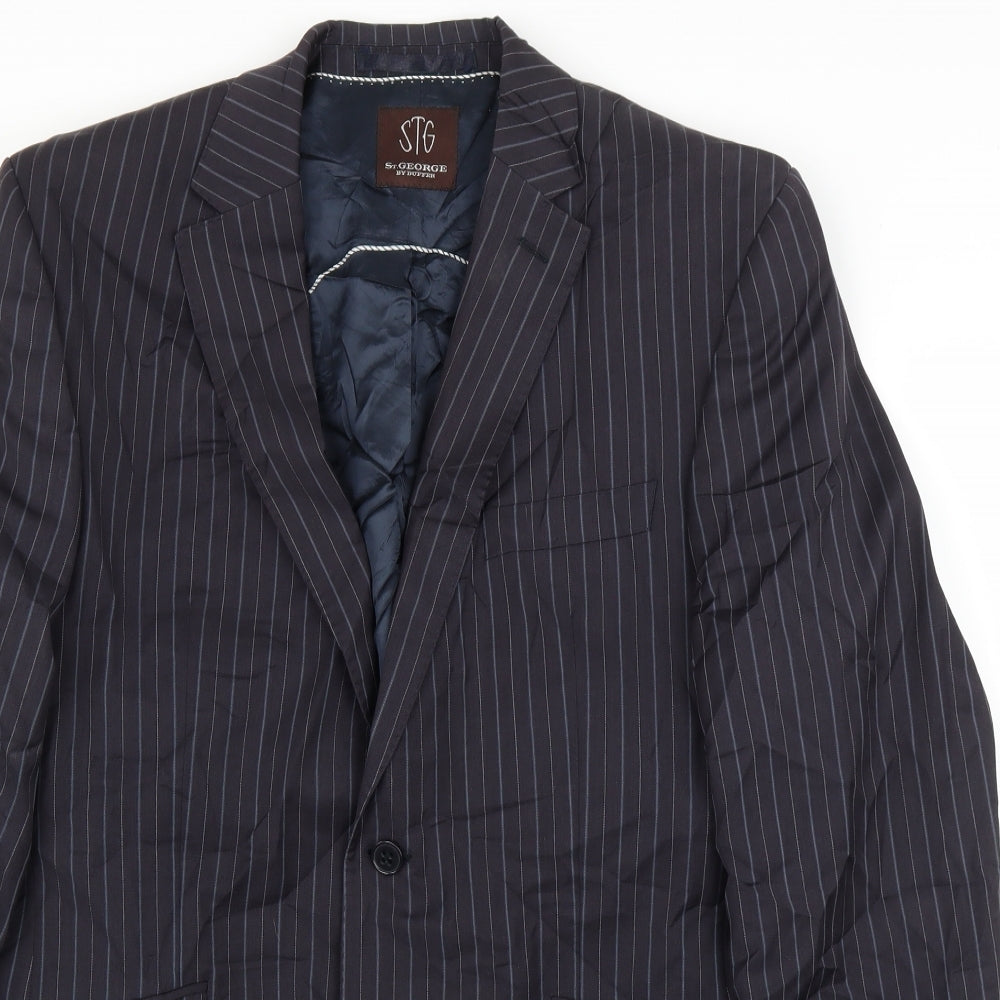 Duffer of St. George Mens Blue Striped  Jacket Suit Jacket Size 42