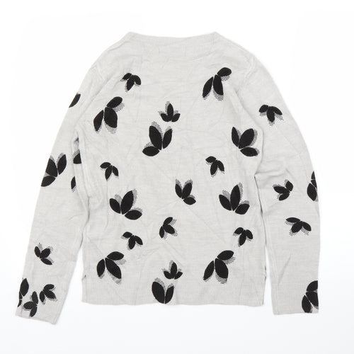 M&S Womens Grey Floral  Pullover Jumper Size 6