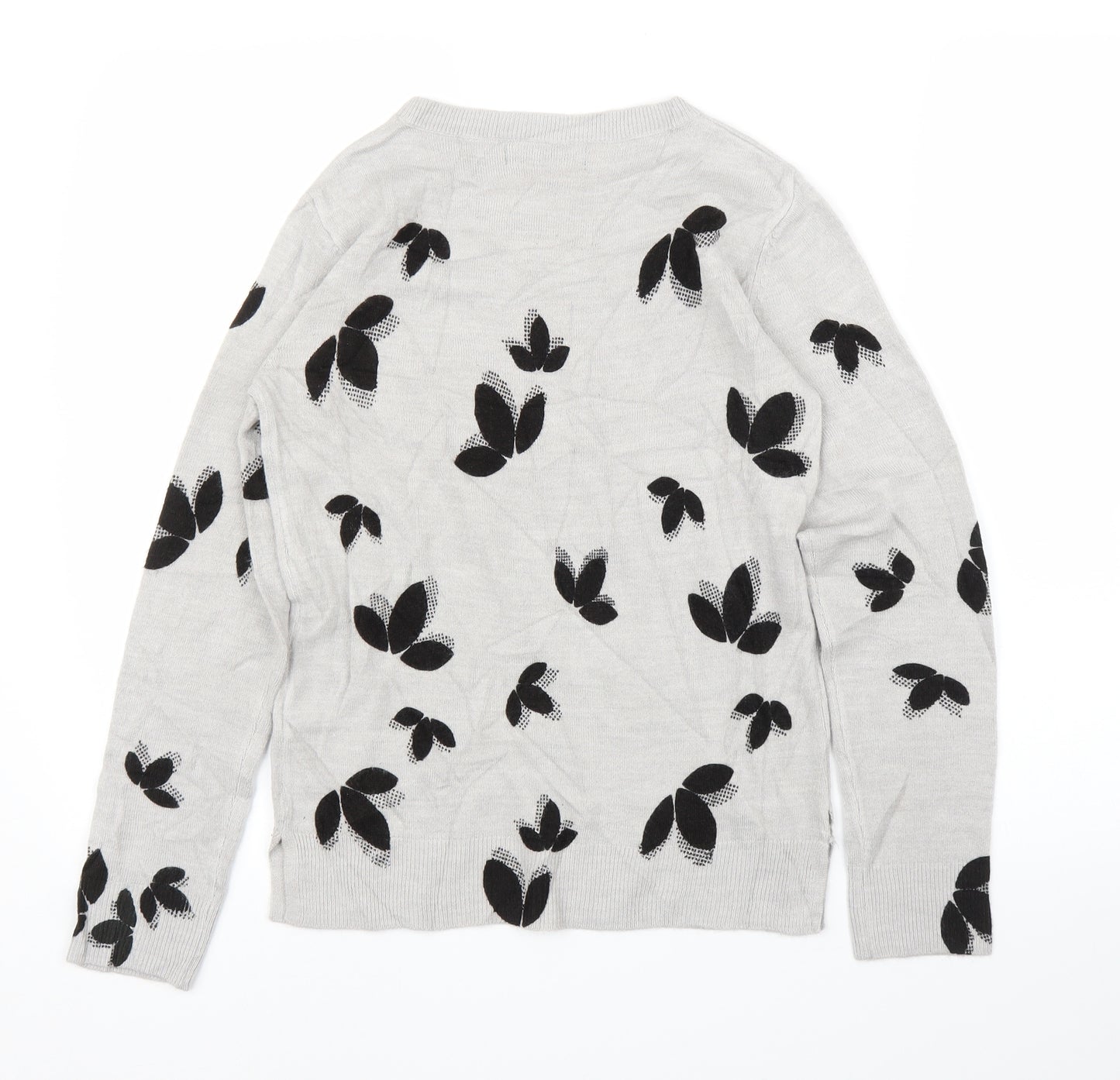M&S Womens Grey Floral  Pullover Jumper Size 6