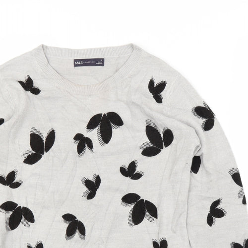 M&S Womens Grey Floral  Pullover Jumper Size 6
