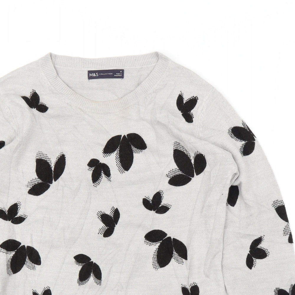 M&S Womens Grey Floral  Pullover Jumper Size 6