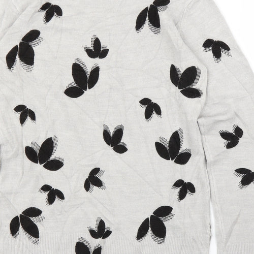 M&S Womens Grey Floral  Pullover Jumper Size 6