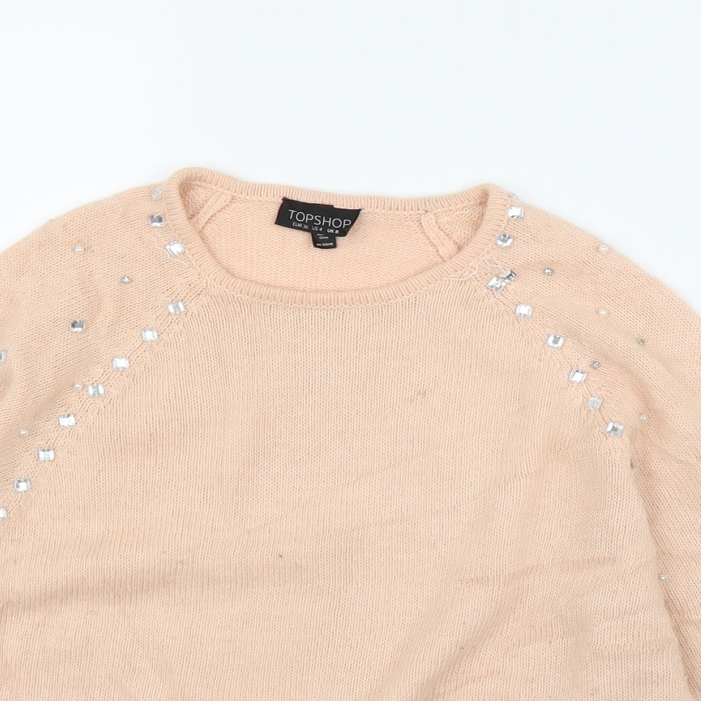 Topshop Womens Pink   Pullover Jumper Size 8  - Pearls