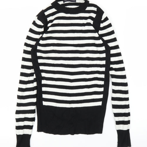 M&S Womens Black Striped  Pullover Jumper Size 10