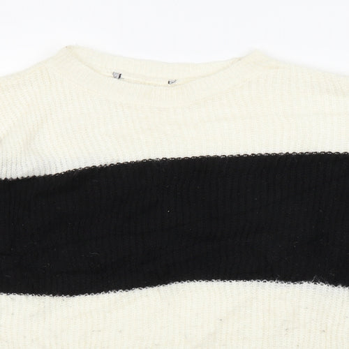 Preworn Womens White Striped  Pullover Jumper Size L