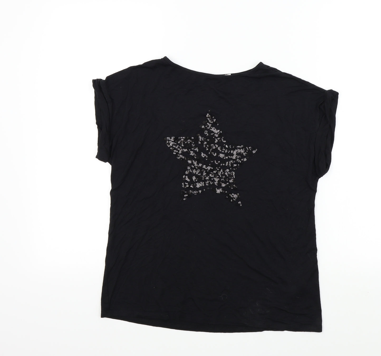 Mint Velvet Womens Black Colourblock  Basic T-Shirt Size S  - star detail