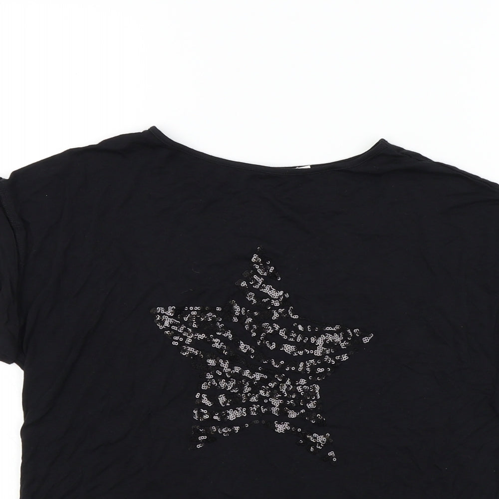 Mint Velvet Womens Black Colourblock  Basic T-Shirt Size S  - star detail