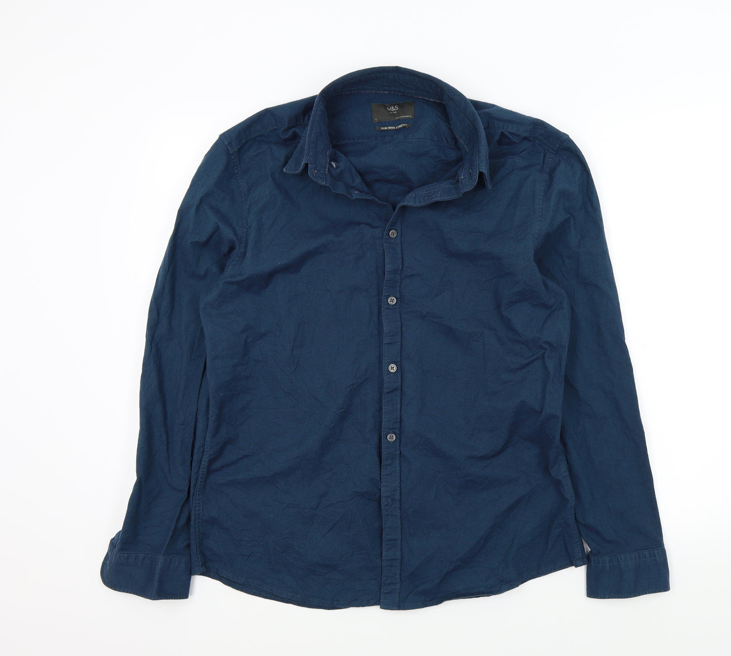 M&S Mens Blue Colourblock   Button-Up Size L