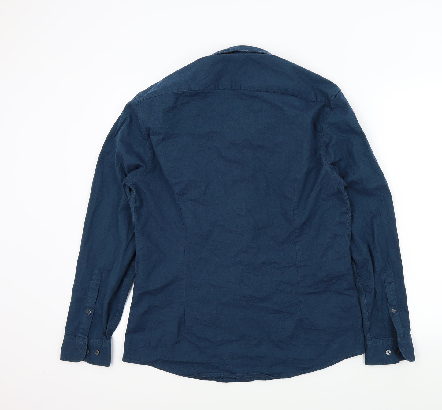 M&S Mens Blue Colourblock   Button-Up Size L