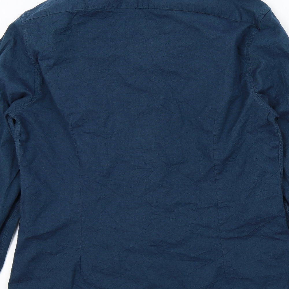 M&S Mens Blue Colourblock   Button-Up Size L