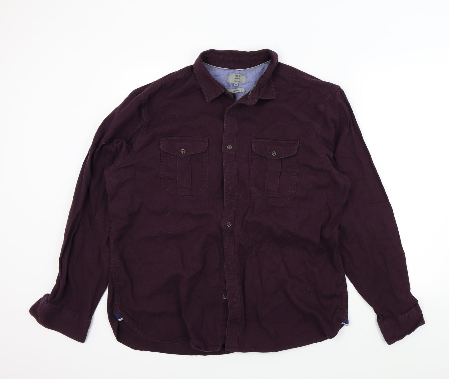 M&S Mens Purple Colourblock   Button-Up Size XL
