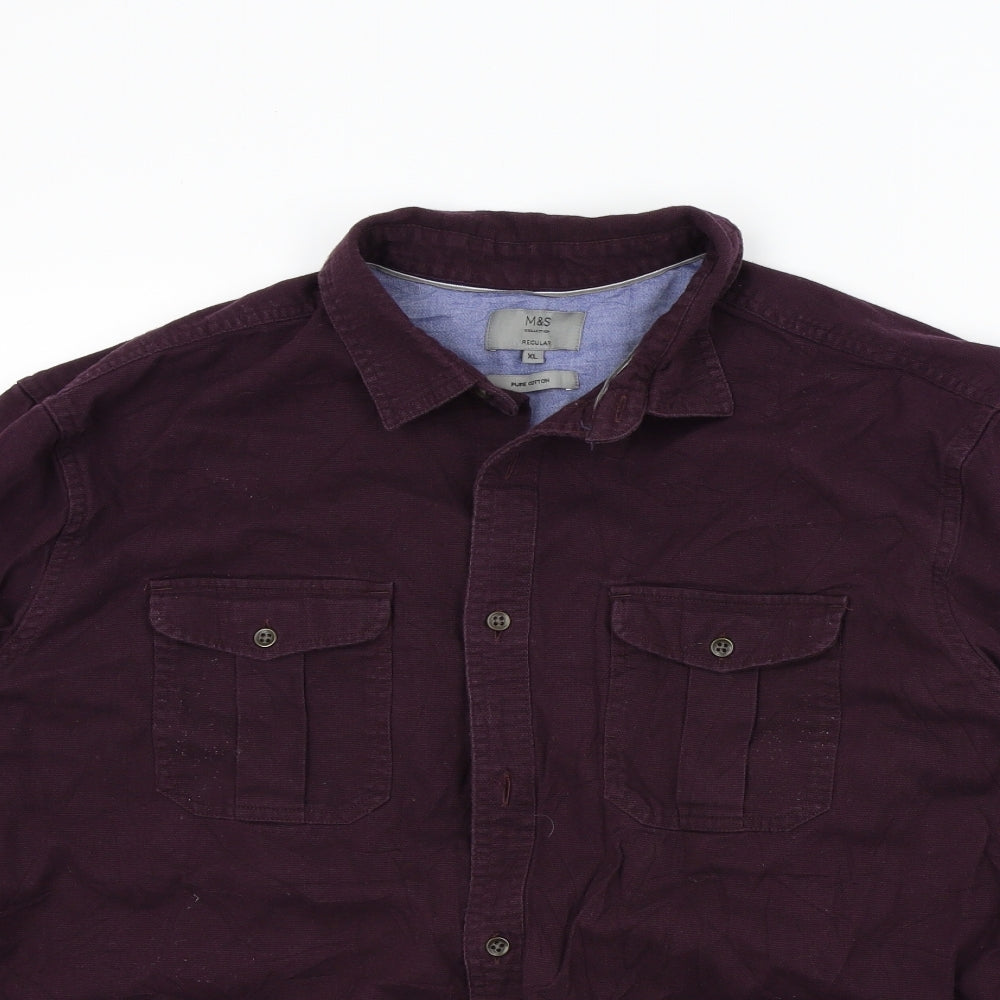 M&S Mens Purple Colourblock   Button-Up Size XL