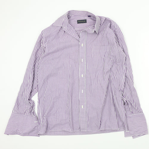 Peter England Mens Purple Striped   Button-Up Size 16