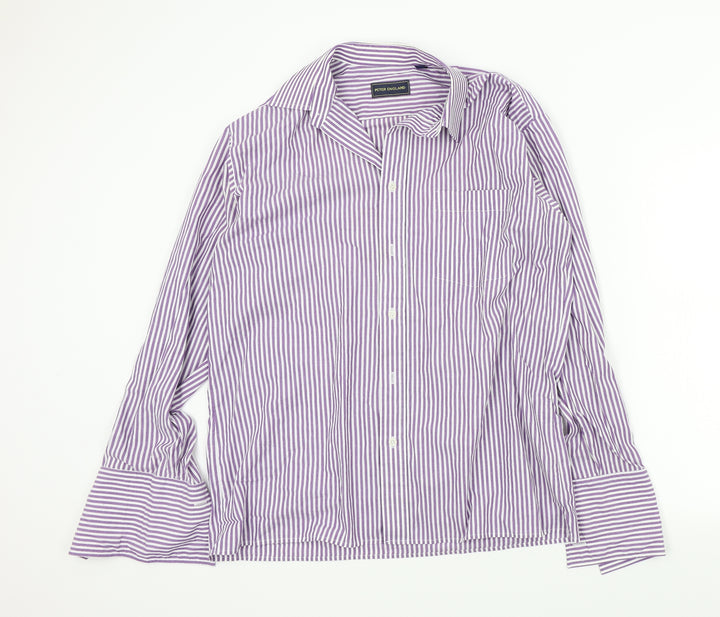 Peter England Mens Purple Striped   Button-Up Size 16