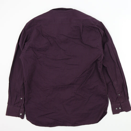 M&S Mens Purple Striped   Button-Up Size 15.5