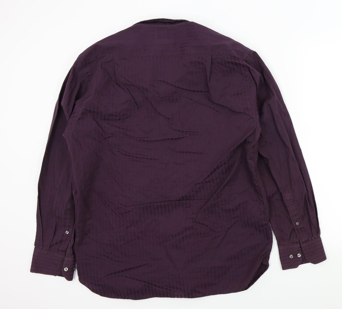 M&S Mens Purple Striped   Button-Up Size 15.5