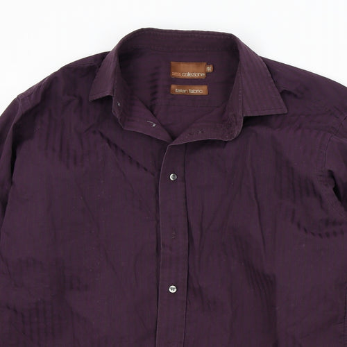 M&S Mens Purple Striped   Button-Up Size 15.5