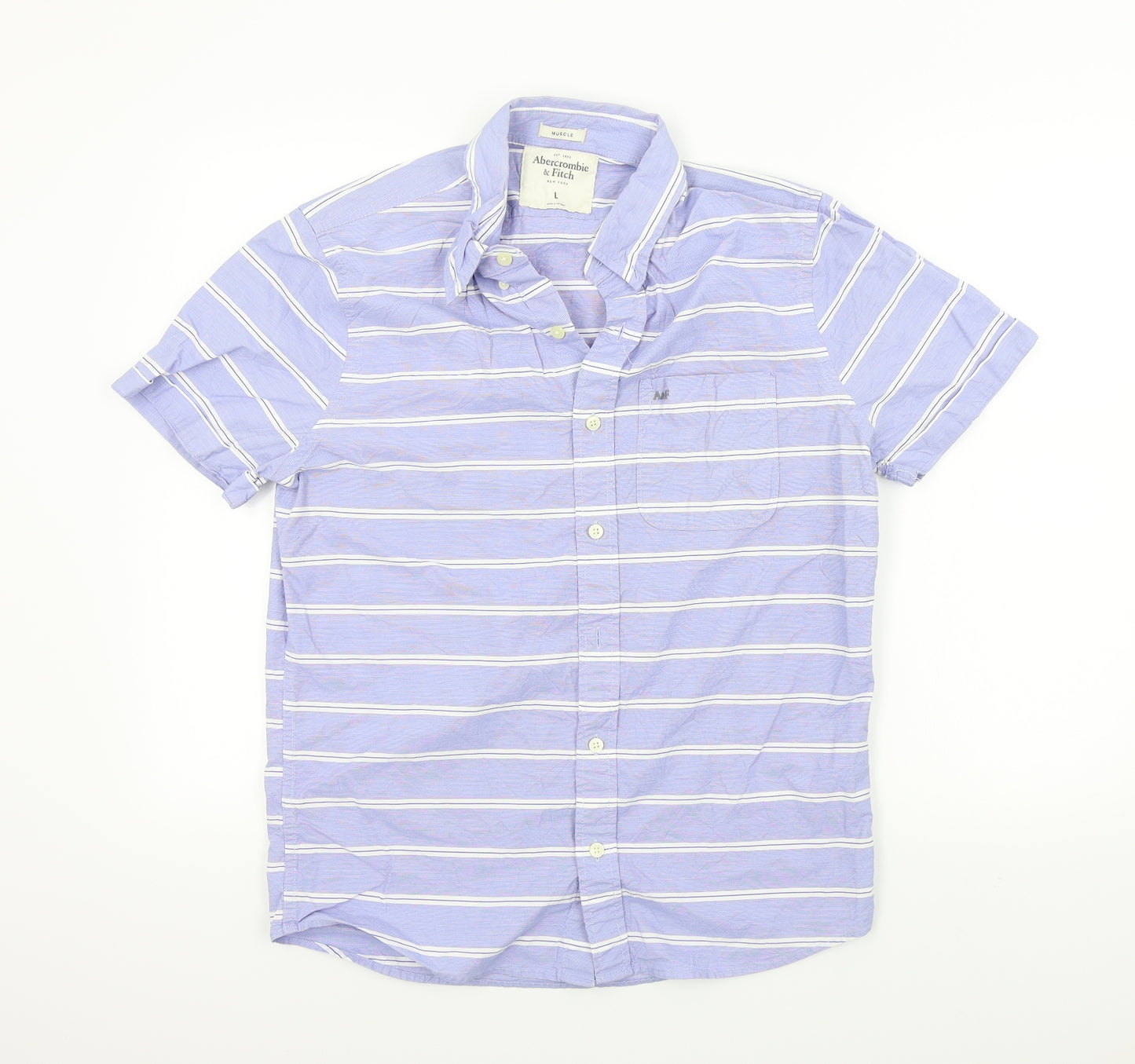 Abercrombie & Fitch Mens Blue Striped   Button-Up Size L