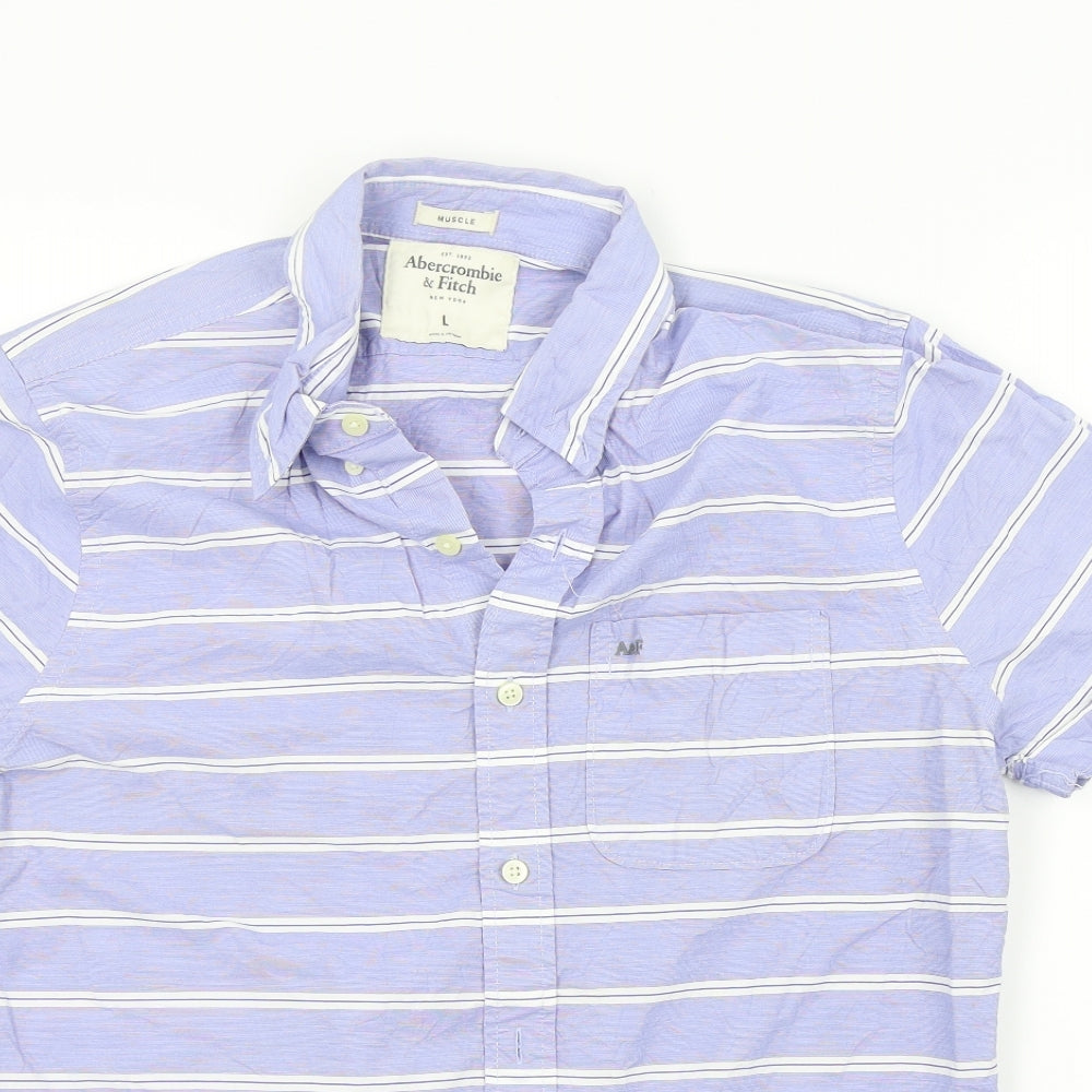 Abercrombie & Fitch Mens Blue Striped   Button-Up Size L