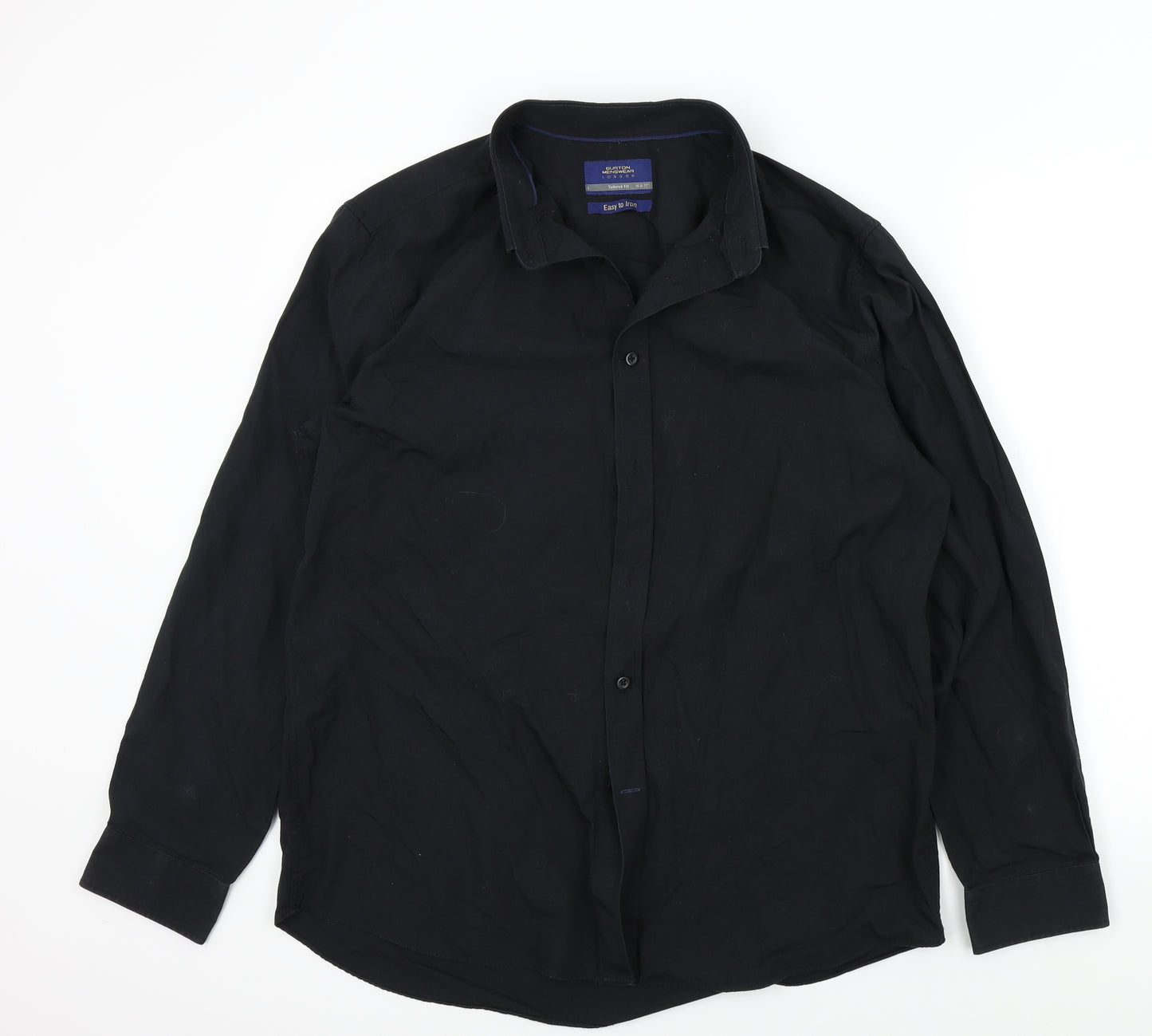 BURTONS Mens Black Colourblock   Button-Up Size 16.5