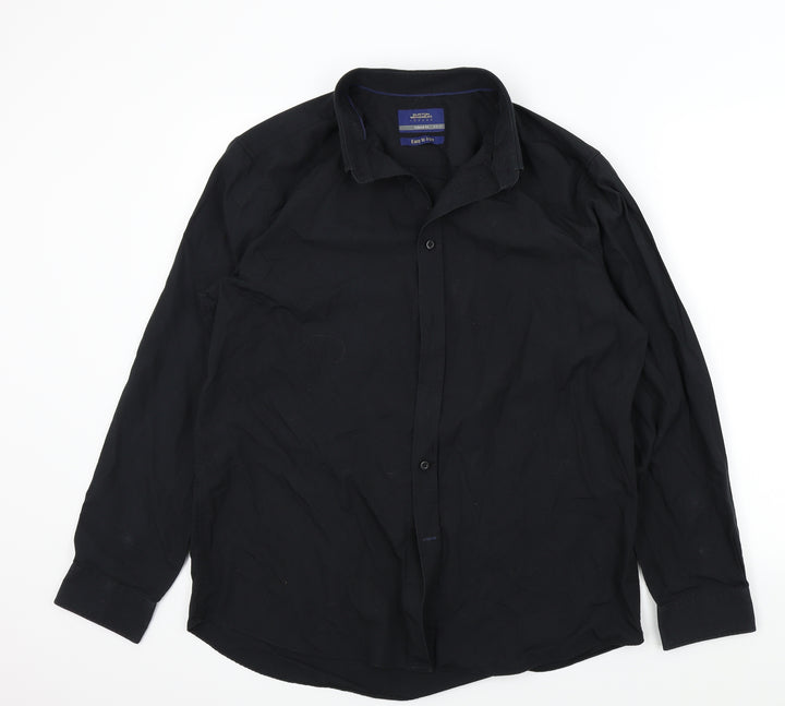 BURTONS Mens Black Colourblock   Button-Up Size 16.5