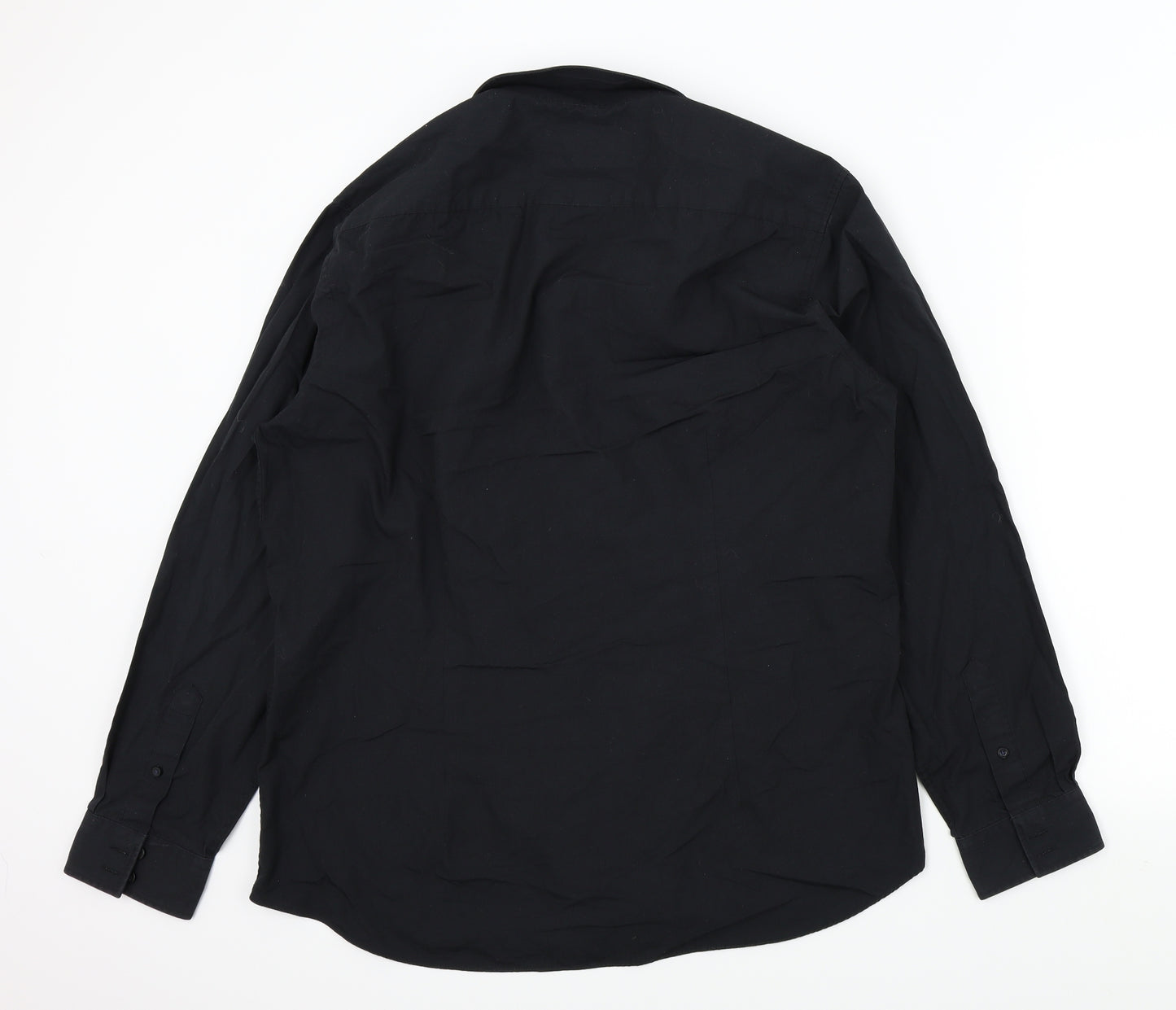 BURTONS Mens Black Colourblock   Button-Up Size 16.5