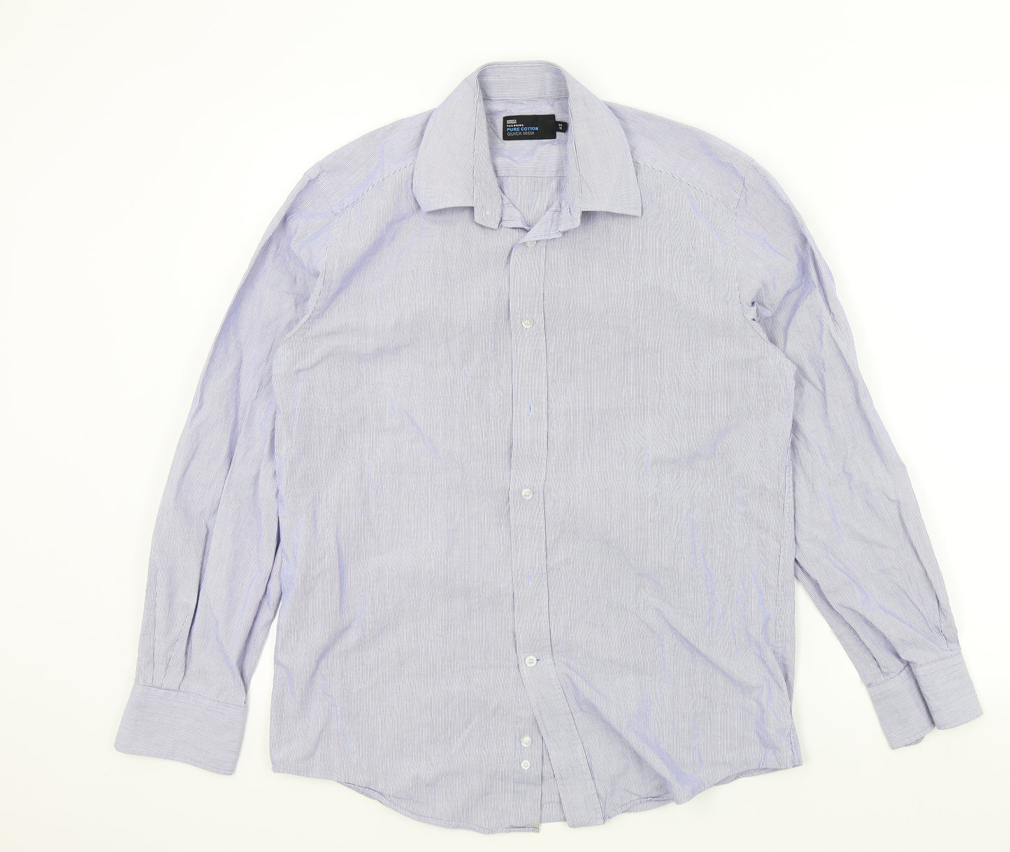 M&S Mens Blue Striped   Button-Up Size 15