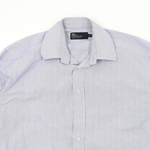 M&S Mens Blue Striped   Button-Up Size 15