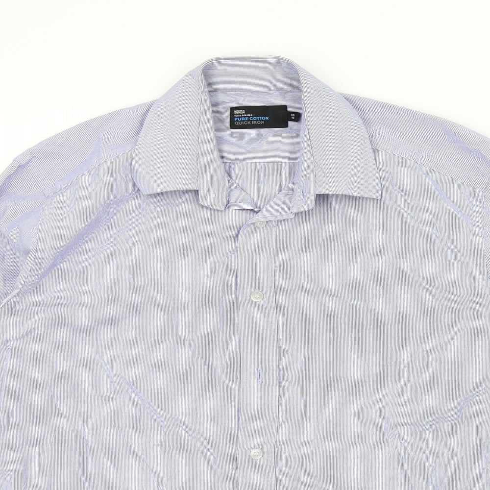 M&S Mens Blue Striped   Button-Up Size 15