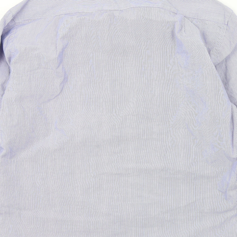 M&S Mens Blue Striped   Button-Up Size 15