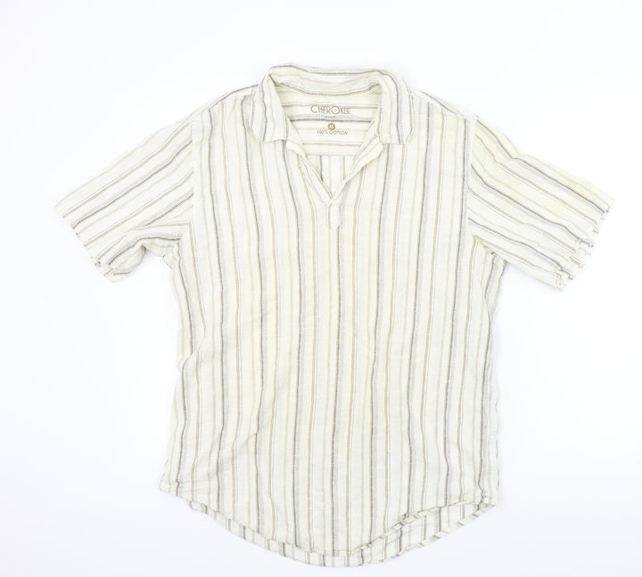 Cherokee Mens Brown Striped Button-Up Size M