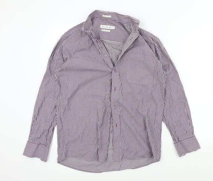 Perry Ellis Mens Purple Striped Button-Up Size 15.5