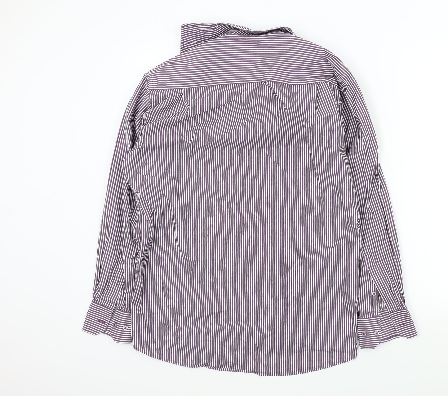 Perry Ellis Mens Purple Striped   Button-Up Size 15.5