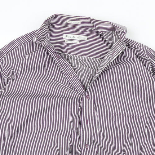 Perry Ellis Mens Purple Striped   Button-Up Size 15.5