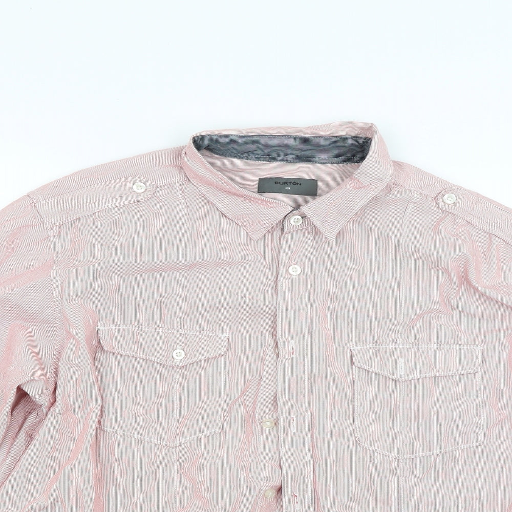 Burton Mens Red Striped   Button-Up Size 2XL