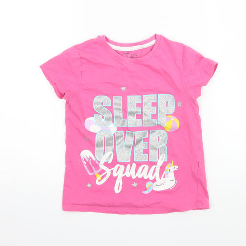 Pep & co Girls Pink   Basic T-Shirt Size 6-7 Years  - Sleep Over