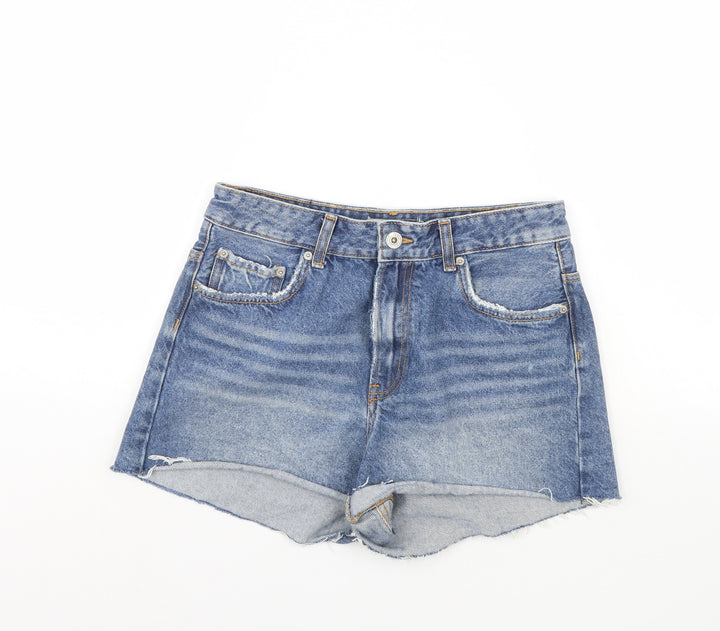 Bershka Womens Blue Cut-Off Shorts Size 32 in
